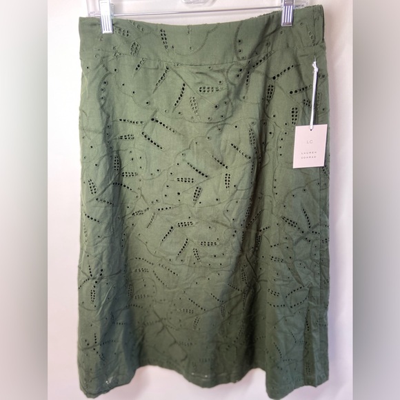 Top Lauren Conrad - Dentelle Olive Manches Longues - Taille L - Occasion Très Bon État